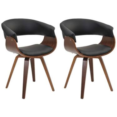 Imagem de Kit 02 Cadeiras Decorativas para Sala de Jantar Ohana Fixa PU Preto G56 - Gran Belo