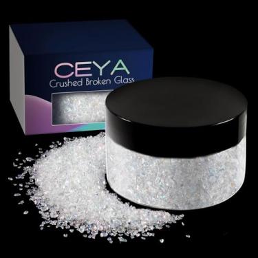 Imagem de Ceya 150 g de vidro irregular triturado com lascas de cristal branco colorido com glitter de vidro quebrado de 2 a 4 mm para artes em unhas, molde de resina epóxi para porta-copos, pintura de geodo, capa de telefone para fabricação de joias