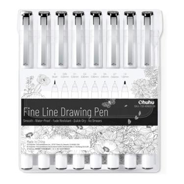 Imagem de Canetas de Desenho Fineliner Kit 8 Cores Vibrantes Ponta Fina Profissional para Artistas, Ilustração, Detalhes e Escrita Tinta à Base de Água para Traços Precisos