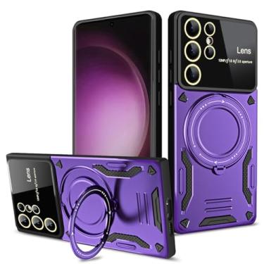 Imagem de Umiup Capa à prova de choque para Samsung Galaxy S24ultra/S24plus/S24, capa de telefone com proteção total da câmera com suporte de anel oculto, roxo, S24