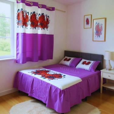 Imagem de Kit Colcha Casal Box 2,45m x 2,55 Mais Cortina para Janela - Decoração