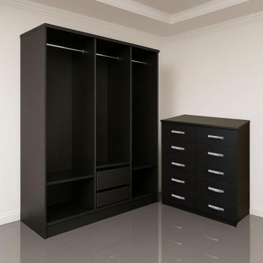 Imagem de Closet Lisboa Com Cômoda Marbela 10 Gavetas - Evidência Móveis - Black