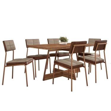 Imagem de Conjunto Sala de Jantar Loanda 6 Cadeiras Carraro Areia/Rose/Nogal
