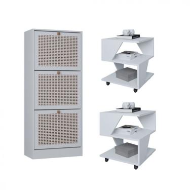 Imagem de Kit Sapateira Spin Tropical 3 Portas E 2 Mesas De Cabeceira Branco