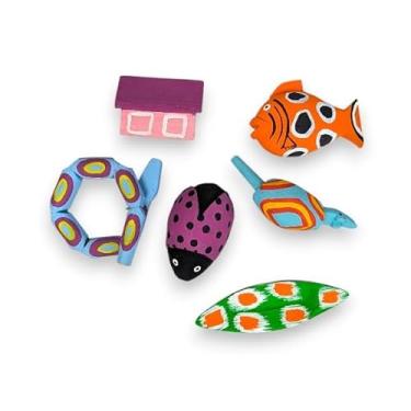Imagem de Okatoka Kit de Brinquedos Artesanais da Amazônia, 6 Peças em Madeira de Miriti, 8-10 cm, Pintados à Mão | Kit 06