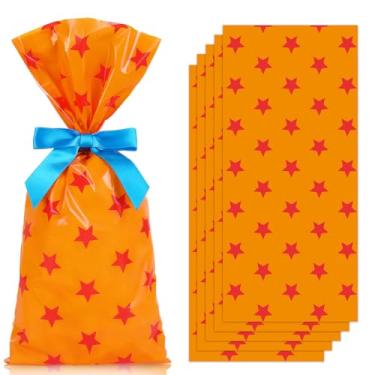 Imagem de JarThenaAMCS 100 peças de sacos de celofane com tema de anime com laços torcidos amarelo estrela vermelha saco de petiscos de plástico sacos de doces para lembrancinhas de festa de aniversário