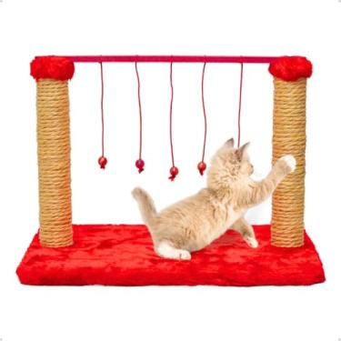 Imagem de Brinquedo Arranhador Anti Stress Para Gatos Varal Interativo Sisal E Madeira Pop ou Premium (Premium Vermelho)