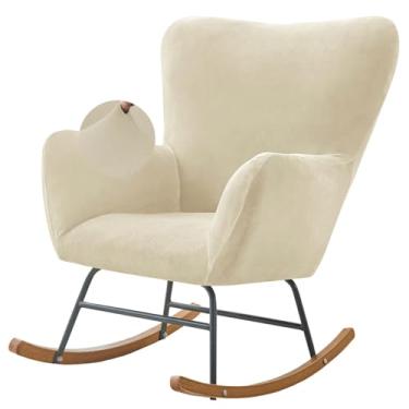 Imagem de Levoberg Capa de cadeira de balanço de veludo para berçário, capa de cadeira de balanço elástica, capa de cadeira reclinável para berçário, sala de estar, quarto, escritório, bege