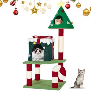 Imagem de TIMIEEYA Torre de árvore de Natal para gatos internos – Torre de escalada de vários níveis para gatos de 113 cm, com condomínios e condomínios, decoração de Natal