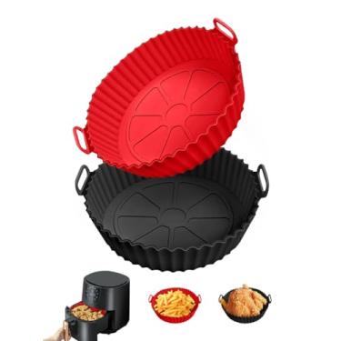 Imagem de Pacote com 2 forros de silicone para fritadeira a ar de 20 cm, forros de cesta de fritadeira a ar, panelas de silicone para 3 a 5 litros para fritadeira a ar, bandeja reutilizável, acessórios de forno