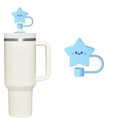 Imagem de Tampas de cobertura de palha Blue Stars, tampas de canudo de silicone compatíveis com copo Stanley Cup 30 e 1,134 g, tampas de ponta de canudo reutilizáveis de 10 mm 1 cm, topo de palha bonito para