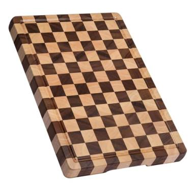 Imagem de Bierofaro Tabua de Corte em Madeira de Acácia – Tabua de Carne com Design Xadrez e Canaleta Coletora de Suco –Tábua de Corte para Churrasco, Frutas, 41 x 28 x 2,5CM, Charcuterie Board