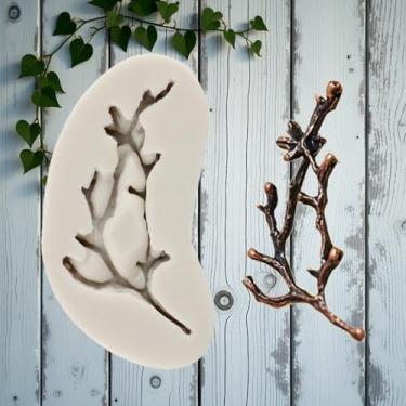 Imagem de Molde de silicone para ramo de árvore, ramo, fondant, para decoração de bolos, topo de cupcake, pasta de goma de chocolate, pasta de goma de polímero, conjunto de 1