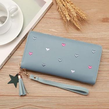 Imagem de Carteira feminina, com bloqueio de RFID, grande capacidade, carteira de embreagem longa, organizador de vários cartões, organizador de embreagem feminina, Azul claro, Medium