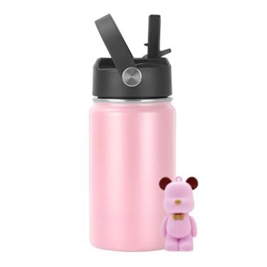 Imagem de Garrafa Térmica Infantil Inox 350ml com Canudo, Alça e Antivazamento | Acompanha Chaveiro 3D (Rosa)