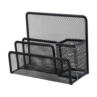 Imagem de Milageto Organizador de mesa para arquivos de malha de metal 17,5 x 7,5 x 14,3 cm, estrutura de 3 camadas, economia de espaço vertical