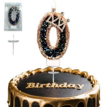 Imagem de Velas digitais de aniversário, coroa preta e dourada, velas de aniversário nº 0, adequadas para meninos e meninas, comemorações de aniversário e aniversários, são os presentes preferidos para