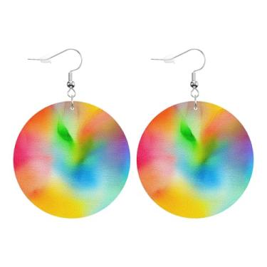 Imagem de Swono Brincos redondos de couro sintético de dinossauros para mulheres e meninas adoráveis desenhos animados dragão infantil árvore animal floresta engraçado leve dupla face impresso gota brinco pendente para presente de festa de aniversário, circle, Couro, Pedra dourada