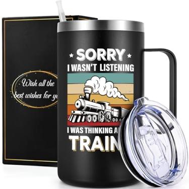 Imagem de Gtmileo Presentes para amantes de trem para pai, mãe, marido, irmão, irmã, esposa, amiga, colega de trabalho, aço inoxidável com isolamento de 400 ml, com alça e tampa, caneca de café, presentes de