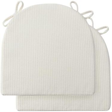 Imagem de SM-XLHN Conjunto de 2 almofadas de cadeira para cadeiras de jantar, almofadas antiderrapantes para cadeira de cozinha com laços, almofadas de assento de espuma de alta resiliência, capa lavável