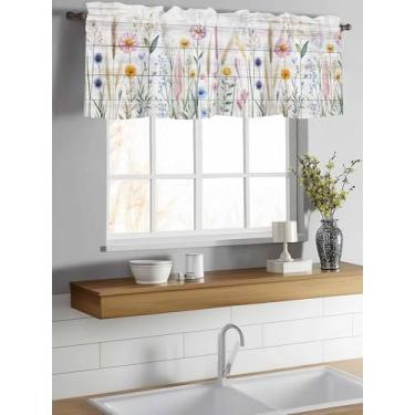 Imagem de Cortina de Valance Flores Retrô Plantas Arbustos Cortina de Janela Pequena Cortina Filtro de Luz Sanefa para Sala de Estar Quarto 7,6 cm Bolso de Haste Sanefa para Janela 137 cm x 45,7 cm C