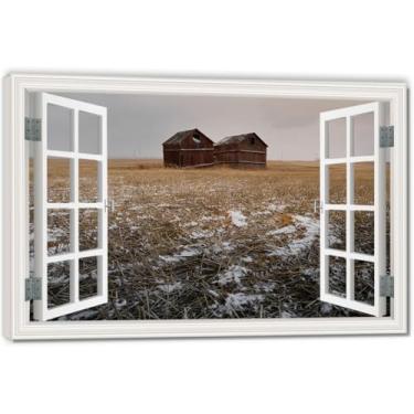 Imagem de Impressão em tela artística de ilusão de janela falsa de gabinete, arte de parede com vista panorâmica real para sala de estar 20 x 30 cm emoldurada