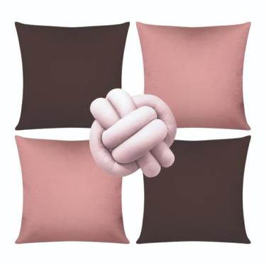 Imagem de Almofadas dara Sofá Kit 04 Almofadas Cheias Lisa Modernas Simples Coloridas Mais Nozinho(Marrom/Rose)