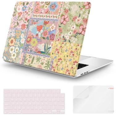 Imagem de iCasso Compatível com MacBook Air 38.1 cm 2025 2024 2023 versão M4 A3241 M3 A3114 M2 A2941, capa rígida de plástico protetora antiarranhões + capa de teclado para Mac Air 15, rosa floral