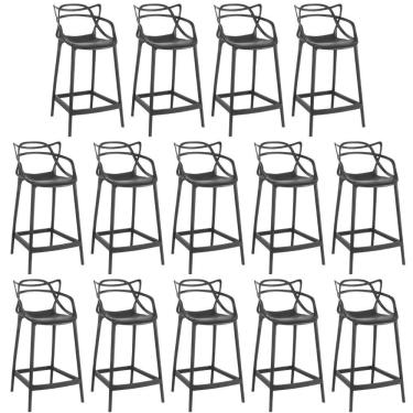 Imagem de Kit 14 Banquetas Média Allegra 66cm Design Cozinha/bancada - Preto