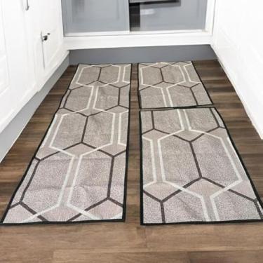 Imagem de Kit Tapete de Cozinha Antiderrapante 3 Peças – Passadeira + 2 Tapetes Jogo Decorativo Geométrico Lavável e Antialérgico (M 17 Colmeia)