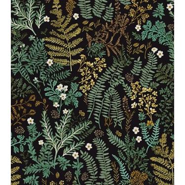 Imagem de Papel de parede de samambaia descasque e cole, papel de contato com selva verde escuro/dourado 44,5 cm x 1,000 cm, murais de papel de parede botânicos pretos removíveis autoadesivos à prova d'água