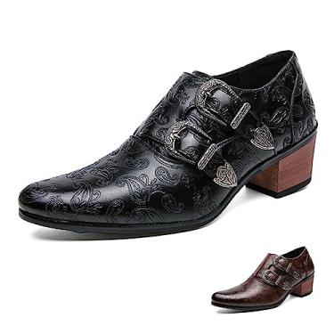 Imagem de Optigard Botas Chelsea masculinas com alça dupla de monge, bico fino, cano baixo, botas Oxford para negócios, retrô, moda, baile, festa, caubói ocidental, botas no tornozelo, mocassins formais de