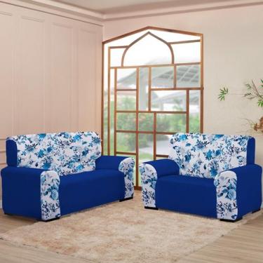 Imagem de Kit Capas para Sofá 2 e 3 Lugares  Coladinha Floral Mista  Proteção e 