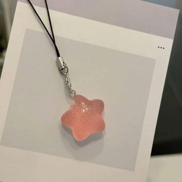 Imagem de Chaveiro transparente brilhante pentagrama resina pingente estrela telefone cordão mochila ornamento acessórios presentes casal (3 peças, rosa)