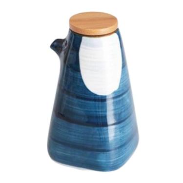 Imagem de FytStycale Jarra Dosadora de Óleo em Cerâmica, Estilo Japonês, com Tampa de Madeira, Ideal para Xarope, Óleo, Molho de Soja e Molho Ponzu. À Prova de Vazamentos, Style B
