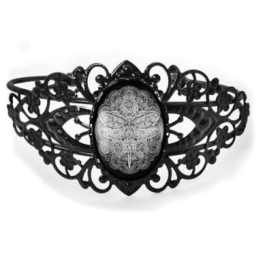 Imagem de Pulseira de filigrana libélula - Arte mandala esotérica, bronze antigo prata ou preto, joia de vidro vintage estilo vitoriano feita à mão - 32-CB, Adjustable, Vidro, Sem Pedra Preciosa