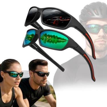Imagem de Kit 2 Óculos de Sol Esportivos, Armação Preta com Lentes Espelhadas Verde, para Ciclismo, Corrida, Bike, Trilhas, Proteção UV Unissex