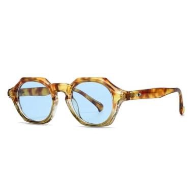 Imagem de Óculos de Sol Redondos Femininos com Armação Pequena, Masculinos, para Dirigir, Proteção UV400, Estilo Poligonal (C2 Amarelo douhua)