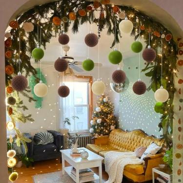 Imagem de Halloscume Conjunto de 57 peças de enfeites de bola de Natal, decoração para pendurar no Natal, faça você mesmo, com ganchos e linha de pesca transparente para guirlanda de teto, suprimentos de festa