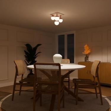 Imagem de Plafon De Alumínio Quadrado Jabuticaba Branco Com Cobre 4 Vidros Globo Fosco