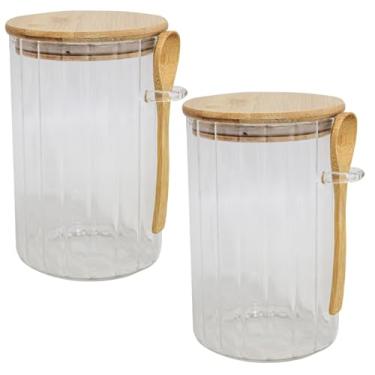 Imagem de Kit 2 Potes de Vidro Hermético com Tampa e Colher de Bambu 850ml