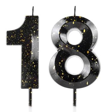 Imagem de Número 18 velas de aniversário de 18 anos 3D ouro preto vela feliz aniversário cera premium e design de diamante 3D decorações de topo de bolo para festa de aniversário, casamento, aniversário