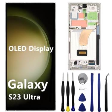 Imagem de Tela de substituição OLED para Samsung Galaxy S23 Ultra S23ultra 5G S918U S918B/DS S918U1 S918W S918E Display LCD Touch Screen Digitalizador Suporte Impressão Digital e S-Pen (com moldura branca +