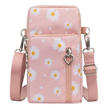 Imagem de JANKS Bolsa tiracolo pequena para mulheres - Mini bolsas de telefone com alça transversal e carteira - Bolsa de braço de nylon, B - crisântemo rosa, Bolsa de mão