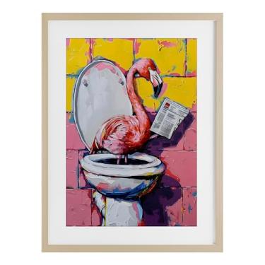 Imagem de Stupell Industries Flamingo News on Toilet Impressão emoldurada cinza sob vidro, design por LSR Design Studio, 20 x 14