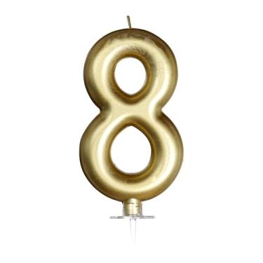 Imagem de Vela dourada de aniversário número 8, decorações de aniversário douradas, velas para topo de bolo, decoração de festa, comemorações de aniversário e formatura