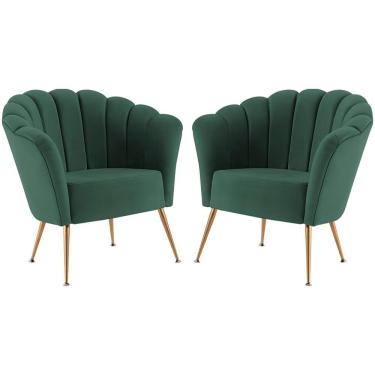 Imagem de Kit 2 Poltronas Decorativas Pes Aço Dourado 7048 Veludo Verde Dmobiliario Verde