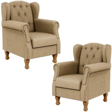 Imagem de Kit 02 Poltronas Decorativa Yara P02 Linho Bege Escuro