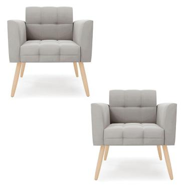 Imagem de Kit 2 Poltronas Elisa Veludo Pés Palito Natural - D'rossi Cor Cinza