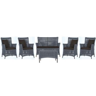 Imagem de Jogo Sofá 4 Poltronas E Mesa Igapó Marrom E9 Trama Original Prata